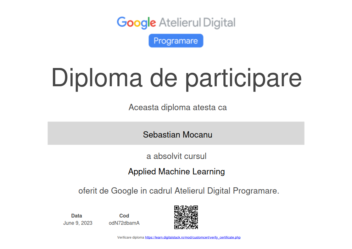 Diploma Applied Machine Learning June 2023