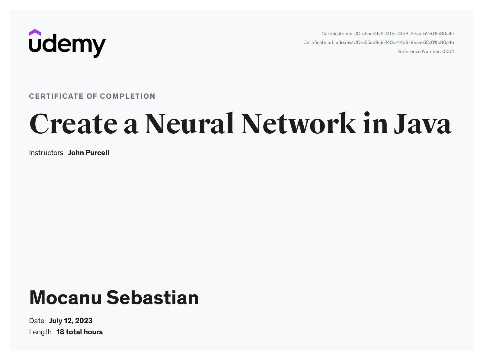 Create a Neural Network in Java Certificate