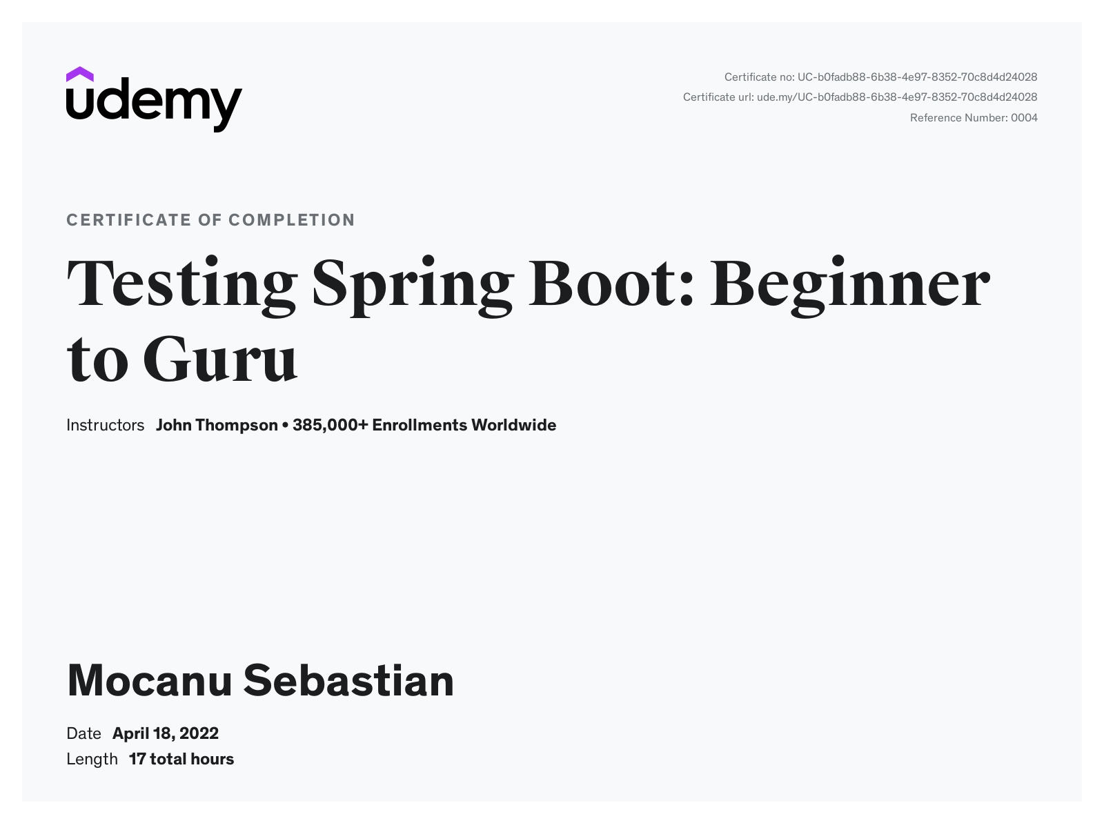 Testing Spring Boot: Beginner to Guru Certificate